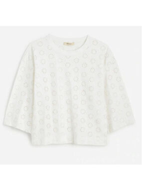 NWT Madewell Embroidered Wide-Sleeve Boxy Tee in XXS in white